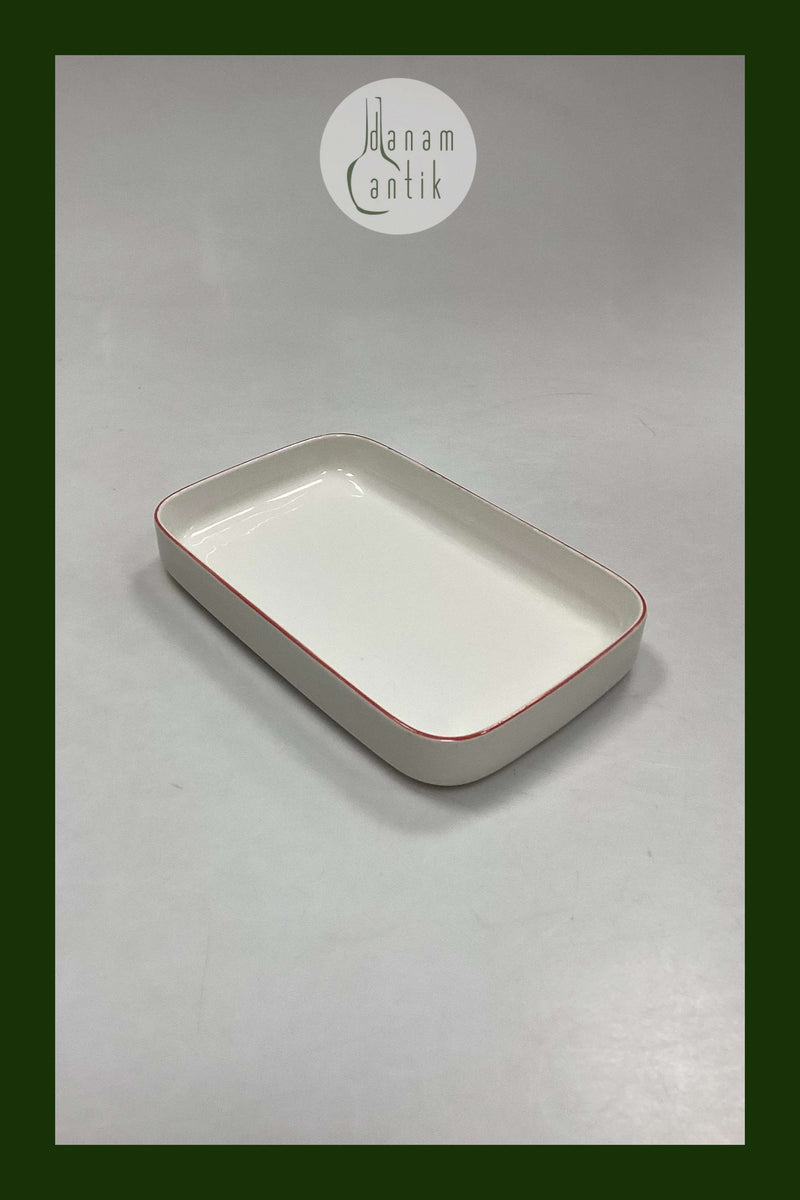 Royal Copenhagen Rødtop/Rødkant Rektangulært fad No. 3078
