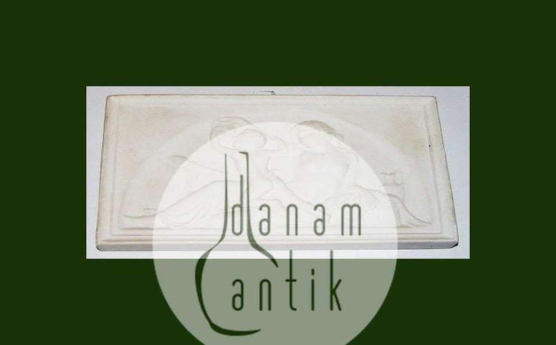 Royal Copenhagen Bisque Plate Bacchan female holds grapes up for a little faun No 85