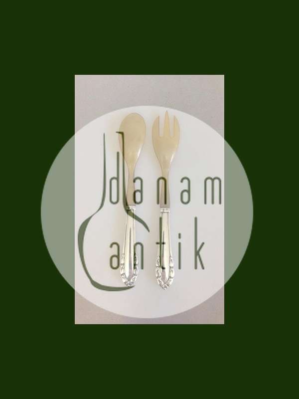 Georg Jensen Maiglöckchen Sterlingsilber Salatbesteck mit Horn Nr. 108