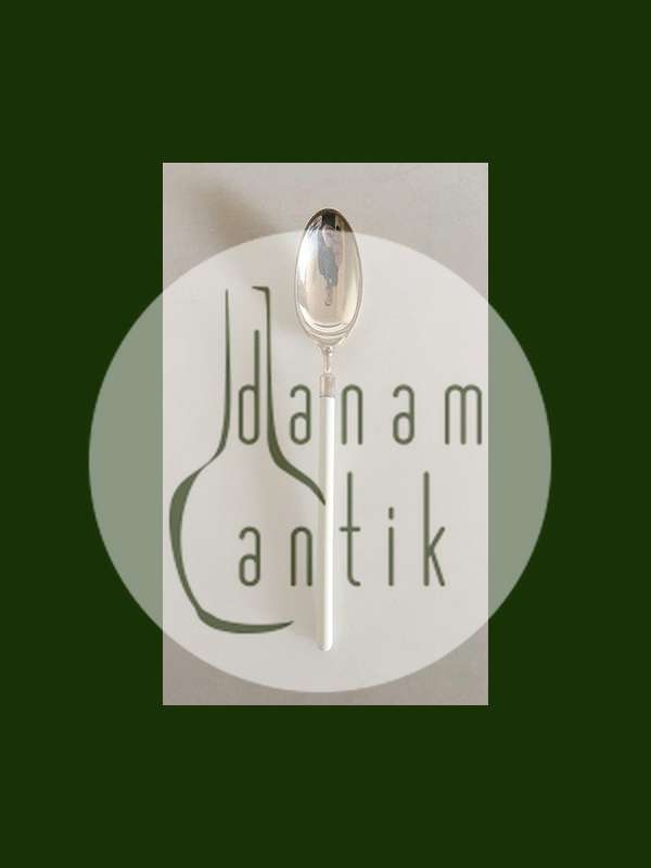 Hans Hansen Amalie Sølv Dessertske med Hvidt Emalje Håndtag