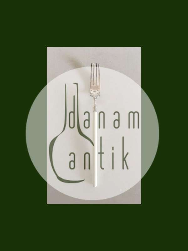 Hans Hansen Amalie Sølv Spise Gaffel med Hvidt Emalje Håndtag