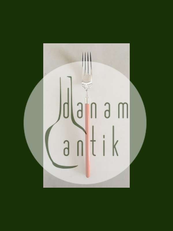 Hans Hansen Amalie Spisegaffel i Sølv med Orange Emalje Håndtag