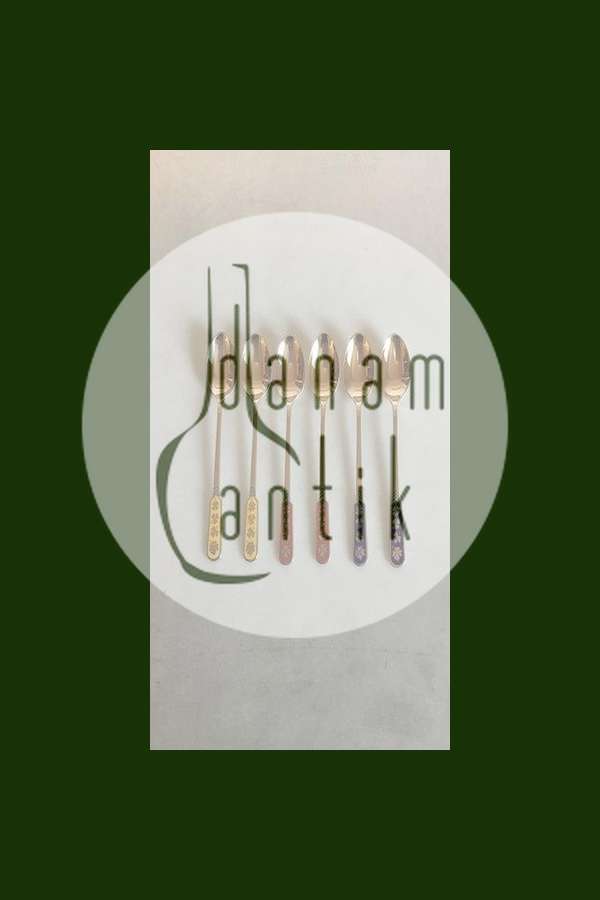 ELA Danmark Sæt på 6 stk. Mokkaskeer i forgyldt Sterling Sølv med farvet emalje