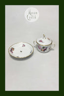 Royal Copenhagen Fuld Saksisk Blomst Bouillon Kop, låg og underkop No 1552