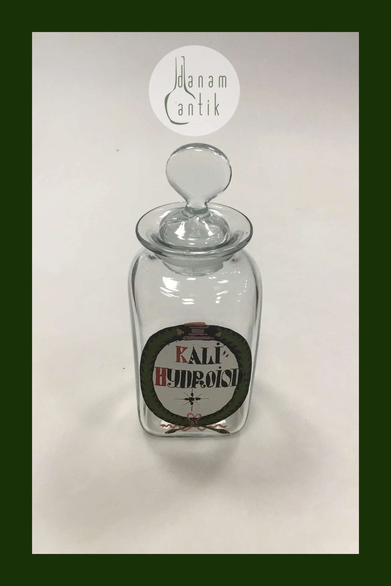 Holmegaard Apotekerflasken, krukke med tekst KALI HYDROIOD fra 1978