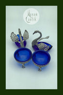 Tyske? Sølv Saltkar i blåt glas (4)