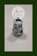 Bing og Grøndahl Blåmalet Musselmalet Riflet Sennepskrukke med Låg No. 52C