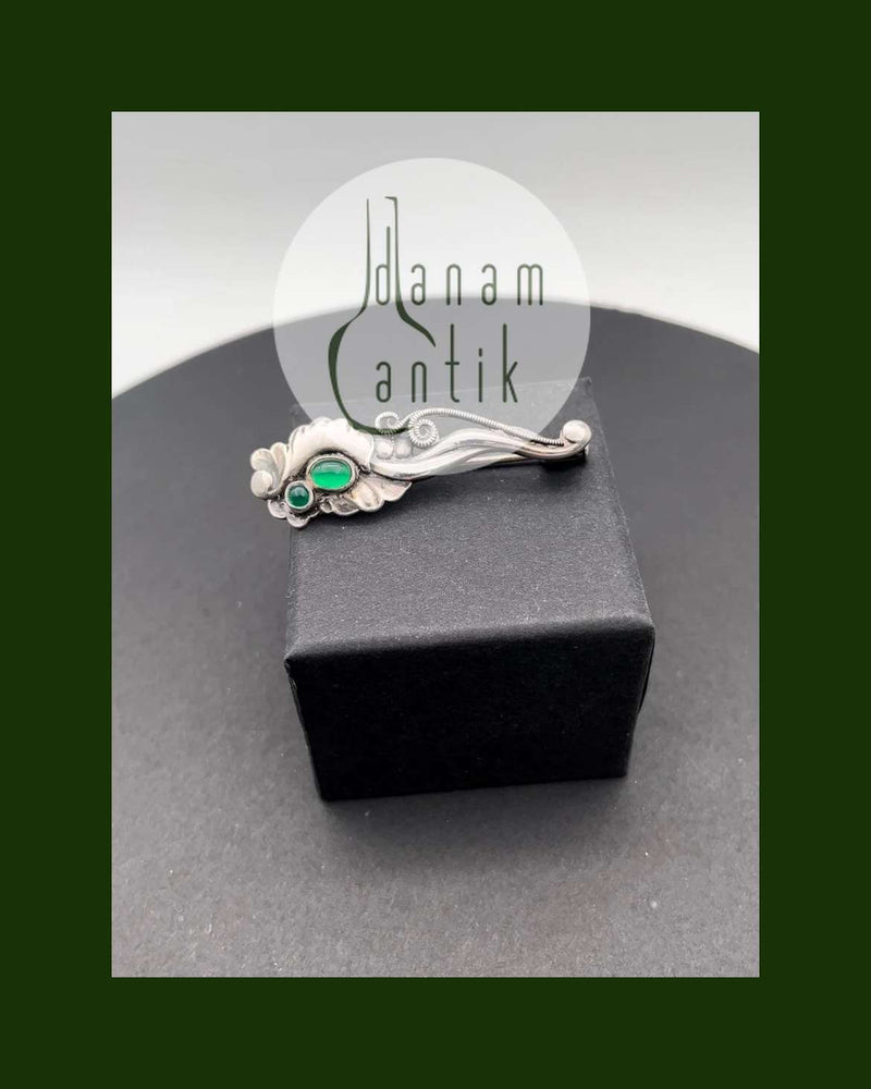 Georg Jensen Sterling Sølv Broche med Grønne Sten No. 185
