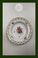 Saksisk Blomst Dyb Tallerken med Gennembrudt Blondekant fra 1860-1890