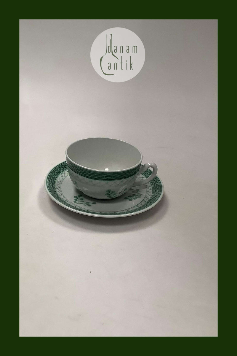 Royal Copenhagen Green Tranquebar Teacup with Saucer No 957