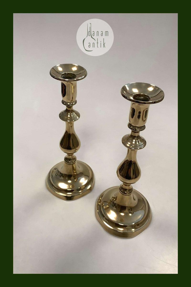 Antik Par høje Lysestager i Messing
