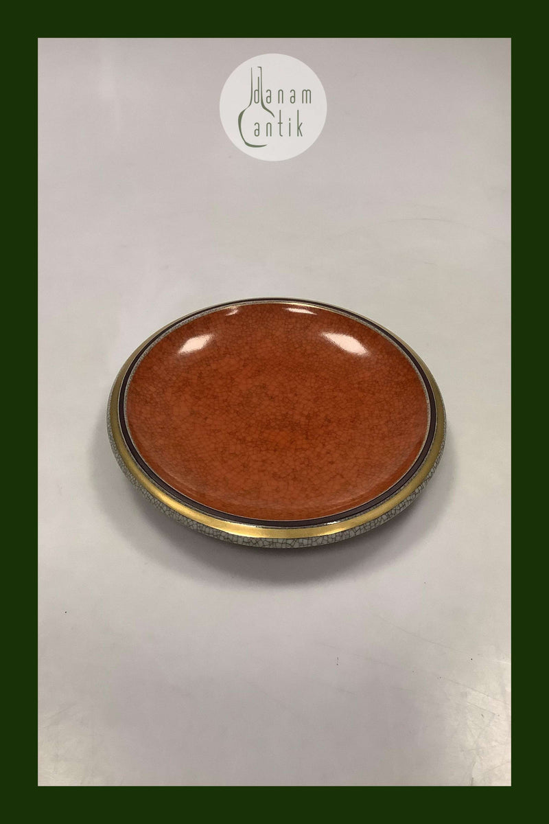 Royal Copenhagen Krakele Fadskål No 212/2568. Rød med Sort og Guldstribet Kant