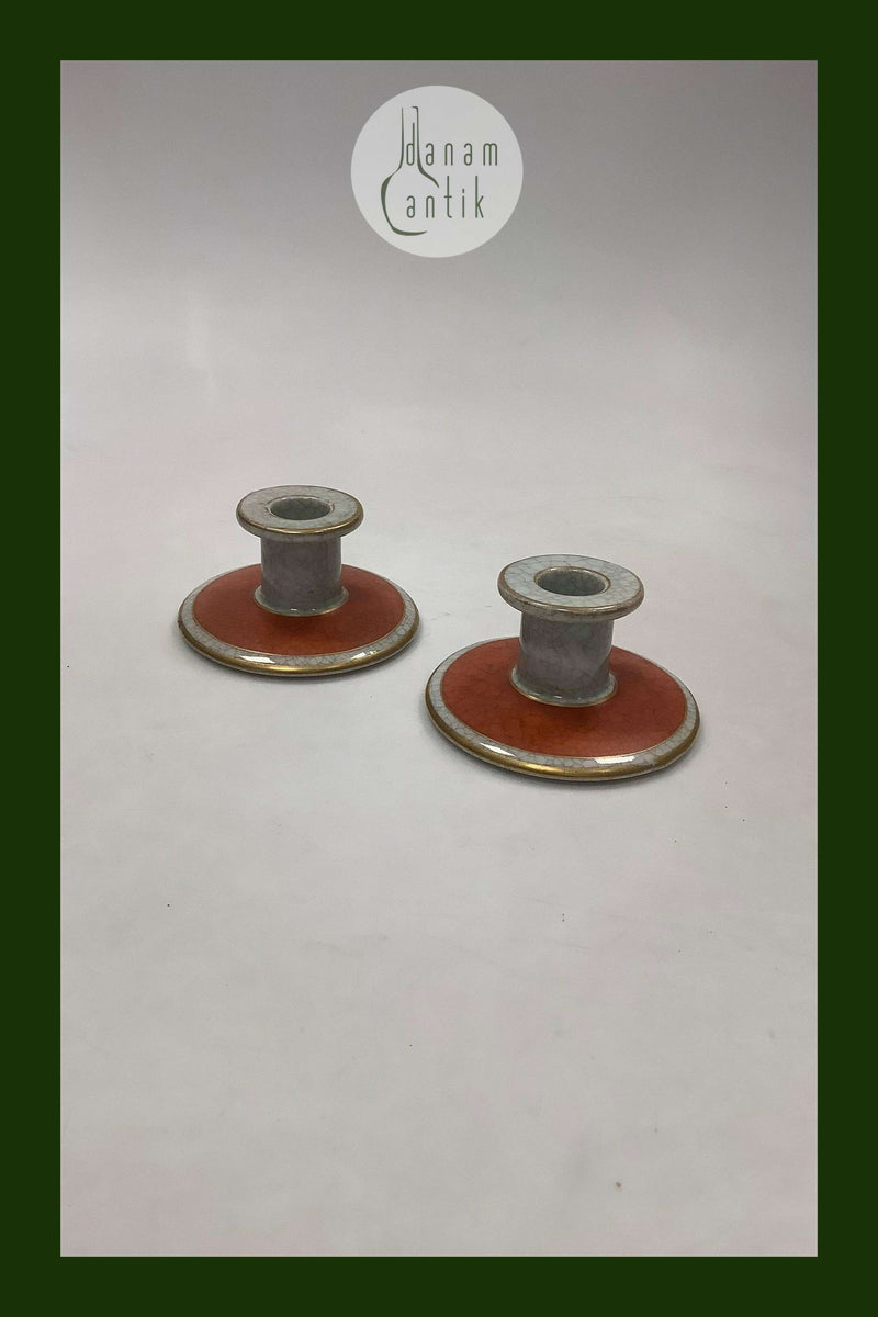 Par Lyngby Porcelæn Danmark Lysestager i rød krakele No 3024