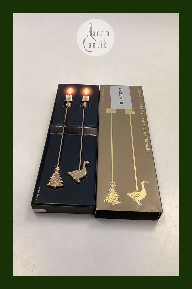 Georg Jensen Golden Christmas Lyseholder - Gås og Juletræ 1998