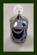 Sennepskrukke i Blåt glas med Sterling Sølv montering og Låg Svensk Mema