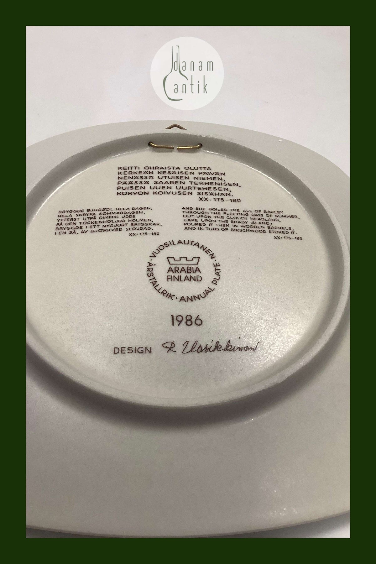 Arabia Finland Kalevala Annual Plate 1986