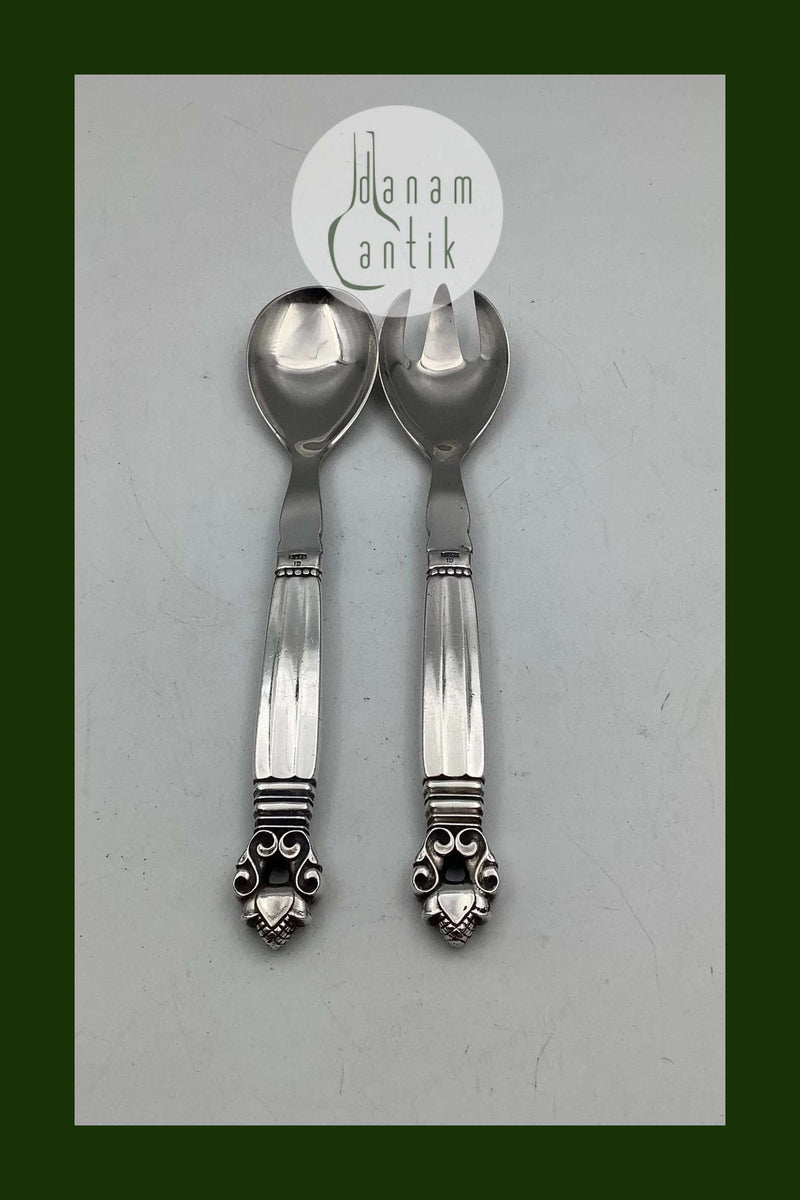 Georg Jensen Sterling Sølv og Rustfrit Stål Lille Salatsæt Konge
