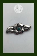 Dansk Art Noveau Sølv Broche med grøn sten