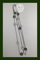 Georg Jensen Sterling Sølv Forgyldt Daisy Halskæde Sort / Hvid Emalje