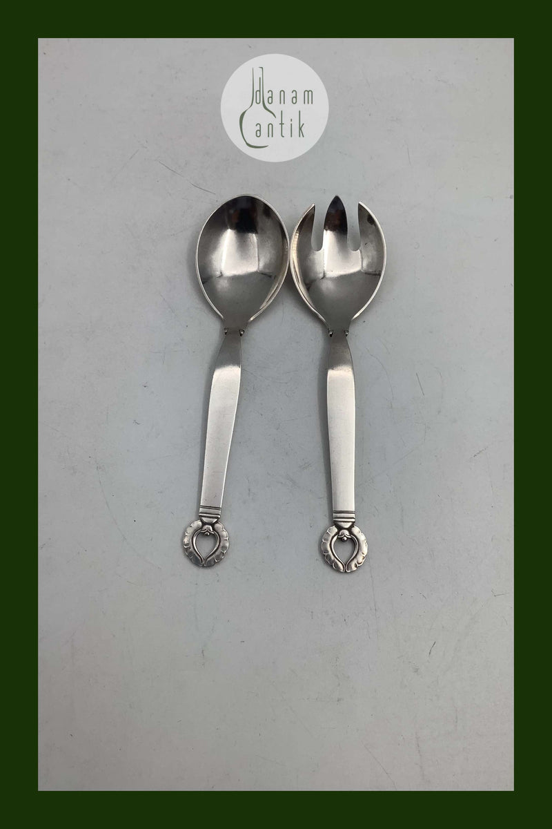 Georg Jensen Sterling Sølv Lille Salatsæt Ornamental