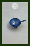 Volmer Bahner Sterling Silver Salt Jar with Blue Enamel and Spoon