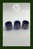 Sølv Saltkar Sæt (Blå glasindsats) (2+1)