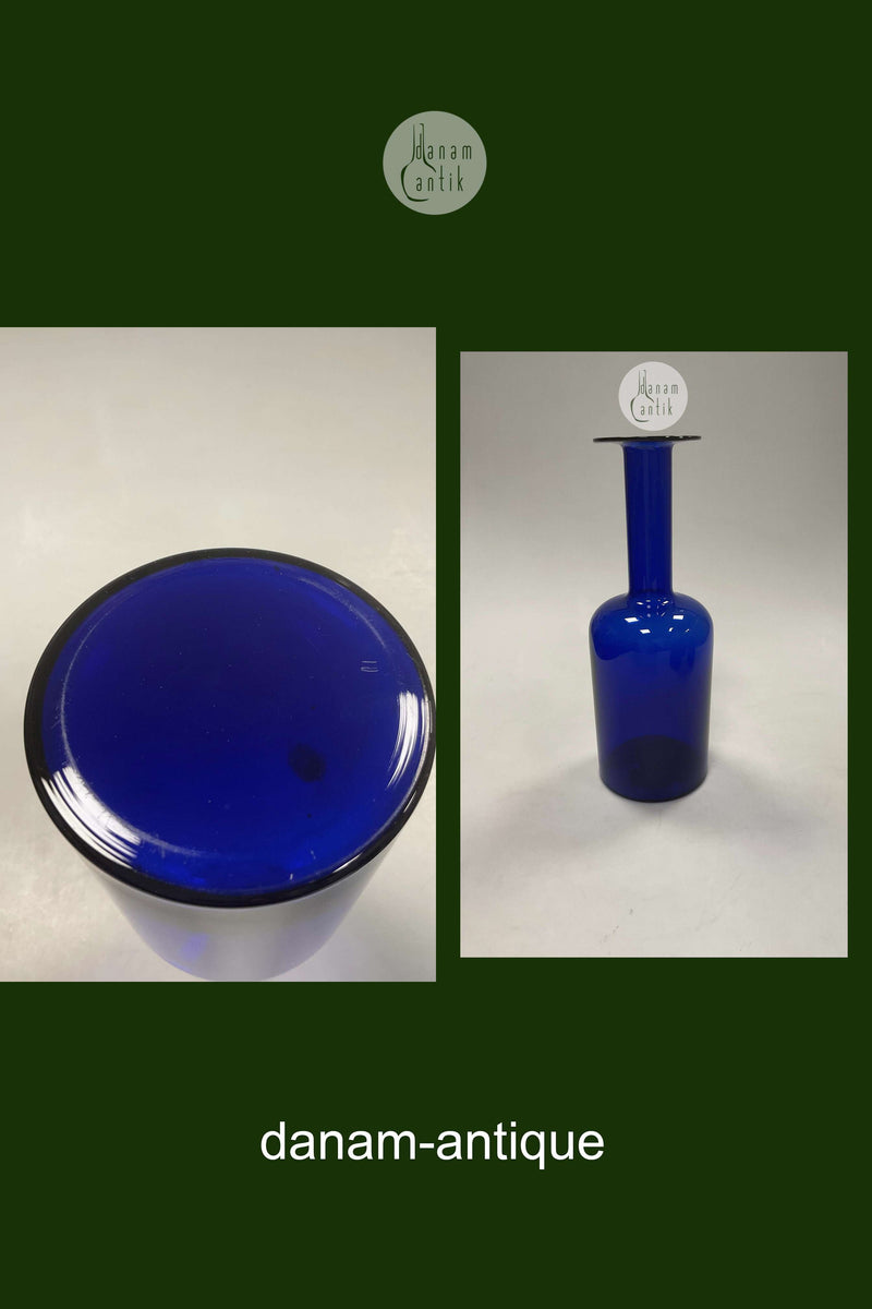 Holmegaard Kunstglas Vase / Flaske af Otto Brauer i blå farve
