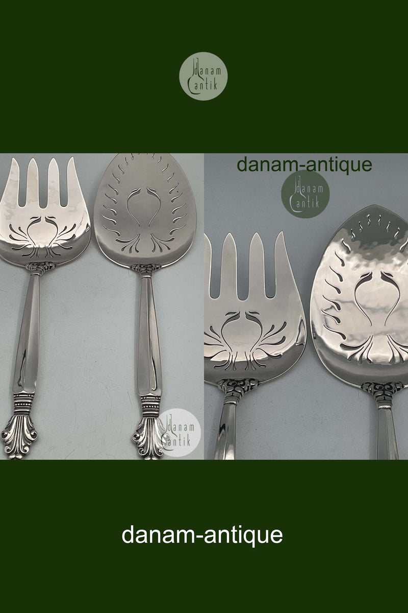 Georg Jensen Sterling Sølv Dronning Fiske - servingssæt Gaffel og Spade No. 231