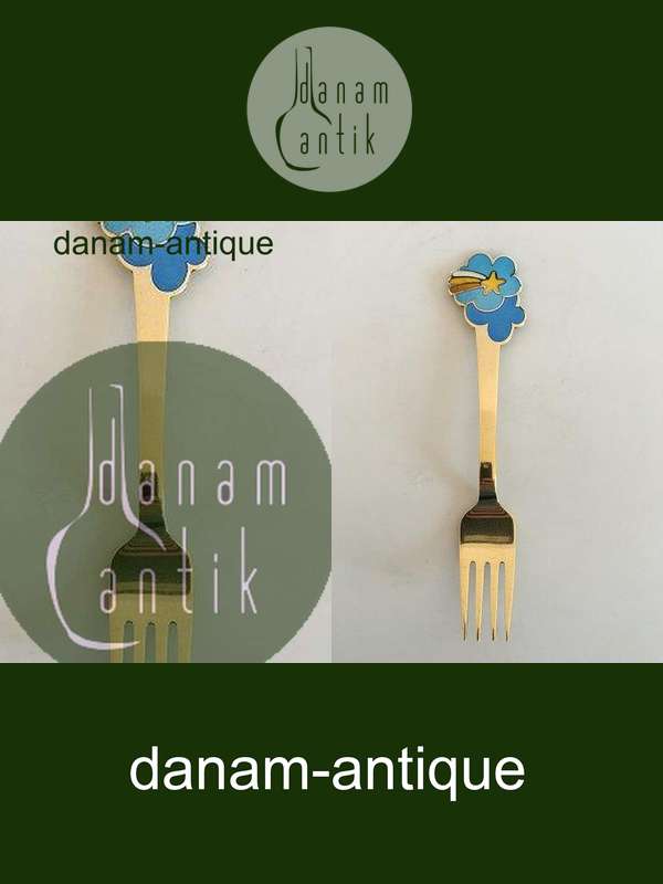 A. Michelsen 1975 Julegaffel Forgyldt Sterling Sølv med Emalje.