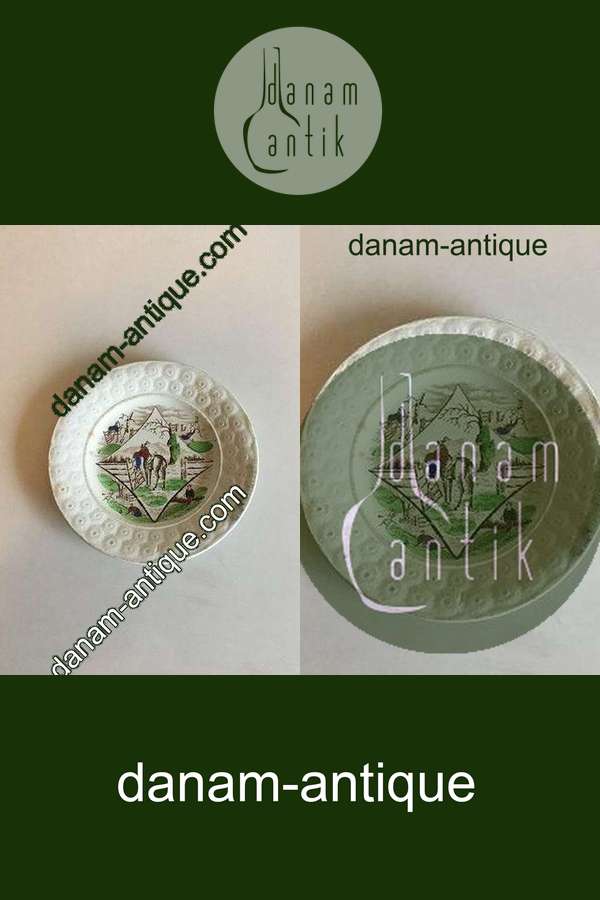 Gammelt Engelsk Staffordshire Tallerken med heste motiv.