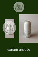 Holmegaard Atlantis vase. Hvid med blå dekoration