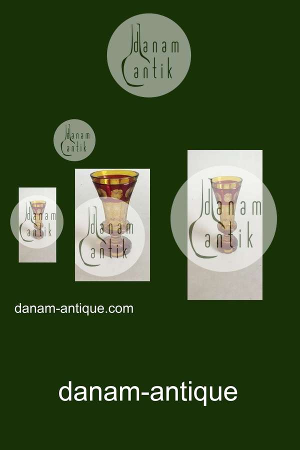 Glasvase, Gul og Rød med sleben dekoration