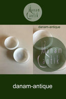 Holmegaard Atlantis Bonbonniere af hvidt glas med blå dekoration