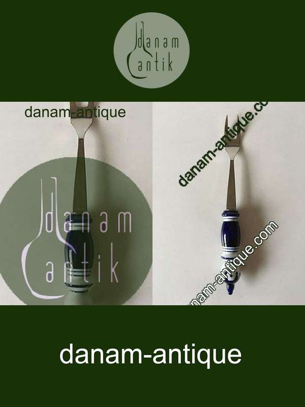 Rosenthal Blå Bjørn Wiinblad Siena Stor Kødgaffel i Keramik og Rustfrit Stål