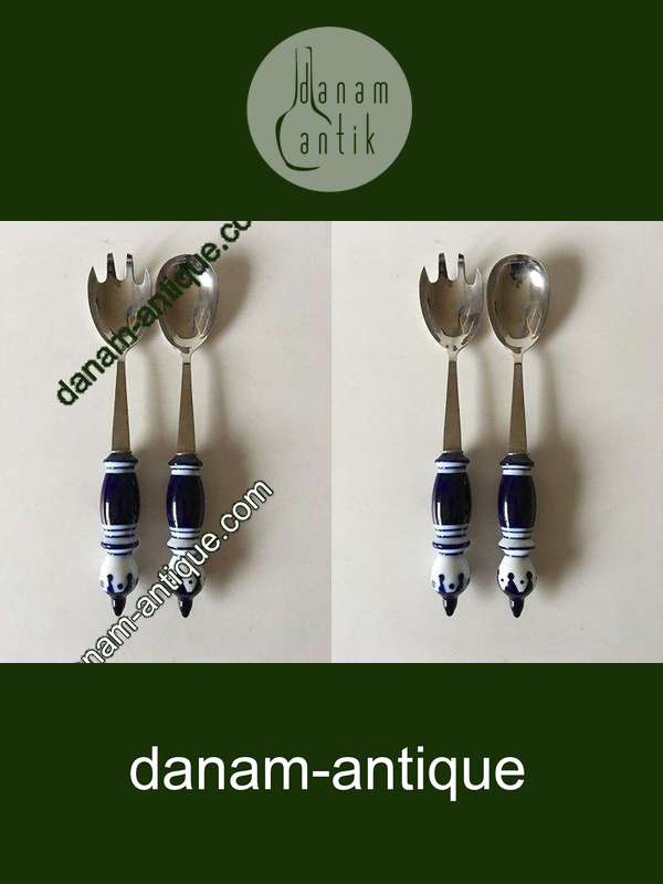 Rosenthal Blå Bjørn Wiinblad Siena Salat Serveringsæt i Keramik og Rustfrit Stål