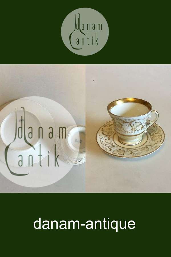 Bing & Grondahl Alte Kaffeetasse und Untertasse mit Golddekor