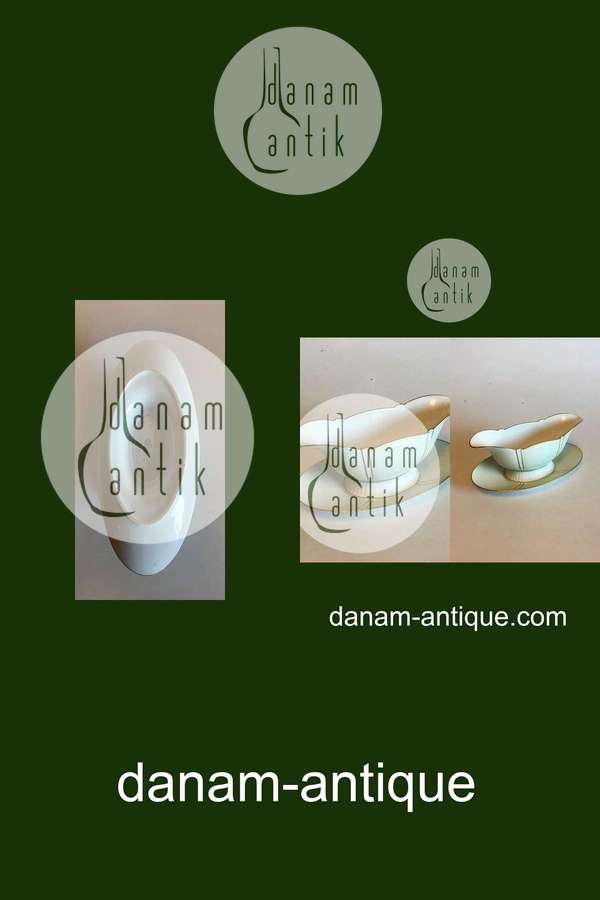 Bing og Grøndahl Sovseskål Stel med grøn dekoration med guld på form 507(Herregaard)