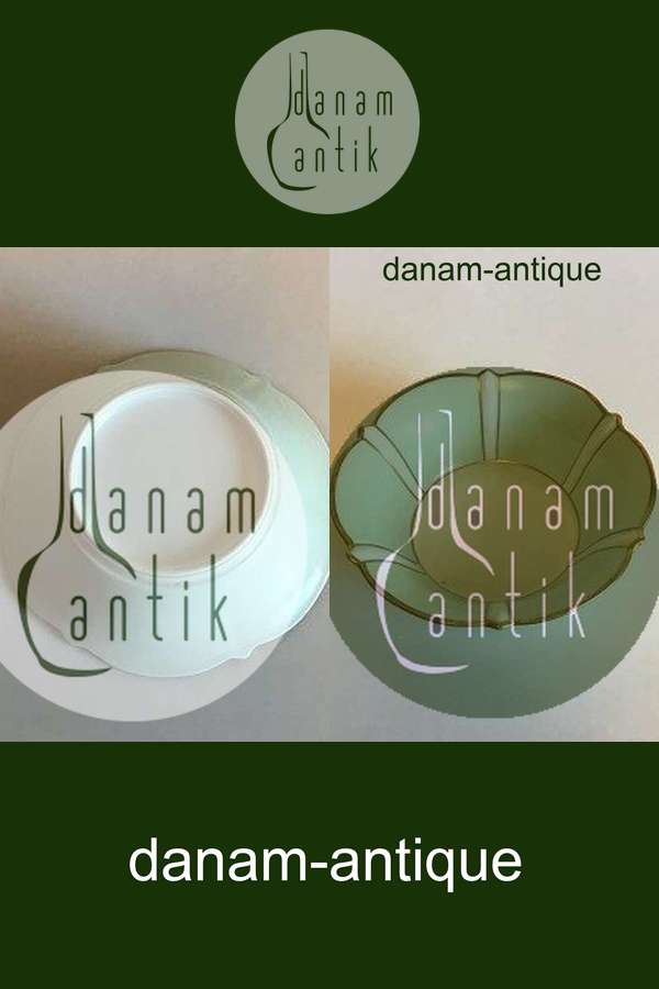 Bing & Grøndahl Lille Skål Stel med grøn dekoration med guld på form 507(Herregaard)