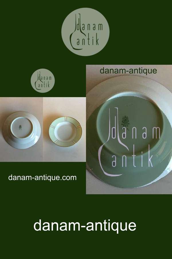 Bing & Grøndahl Desserttallerken No 23 Stel med grøn dekoration med guld på form 507(Herregaard)