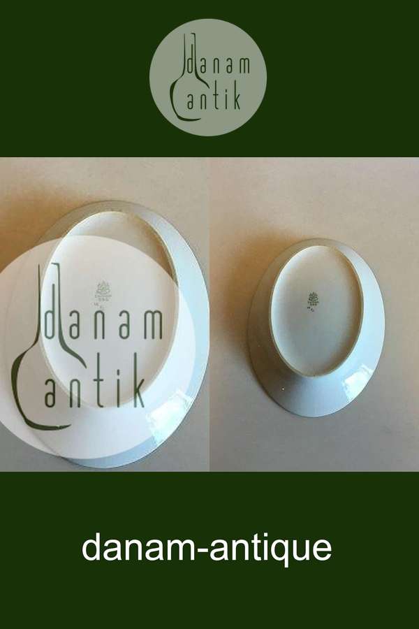 Bing & Grøndahl Ovalt fad No 18 Stel med grøn dekoration med guld på form 507(Herregaard) Ovalt fad No 18