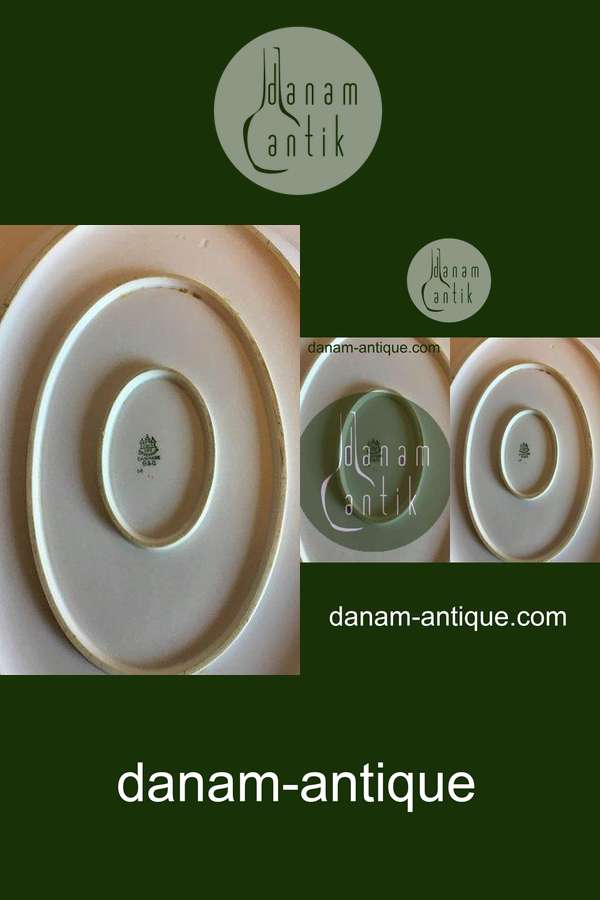 Bing & Grøndahl Ovalt fad No 14 Stel med grøn dekoration med guld på form 507(Herregaard)