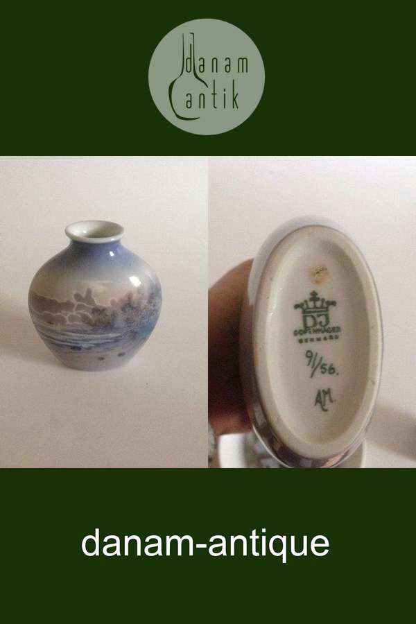 Dahl Jensen Porcelænsvase i Underglasur med strandmotiv No 91/56