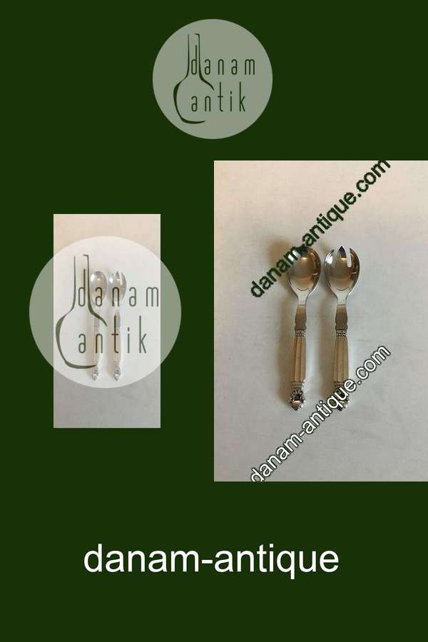 Georg Jensen Sterling Sølv og Rustfrit Stål Lille Salatsæt Konge No 134