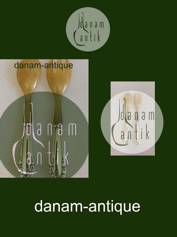 Georg Jensen Maiglöckchen Sterlingsilber Salatbesteck mit Horn Nr. 108