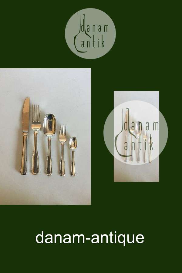 Georg Jensen Sterling Silber Doppeltes Drilling-Besteck für 12 Personen, 60 Teile.