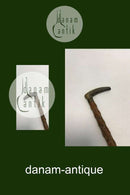 Antique Irish walking stick w.  head of carved antlers horn and shaft of black thorn. Collar of white metal, No ferule.