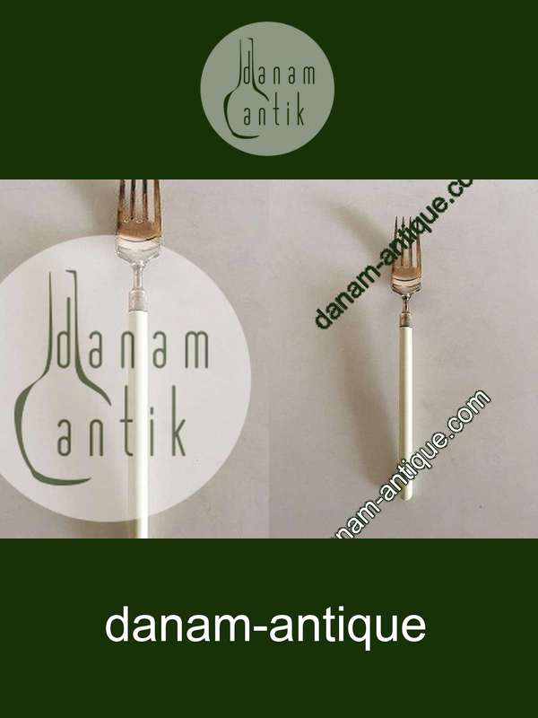 Hans Hansen Amalie Sølv Spise Gaffel med Hvidt Emalje Håndtag