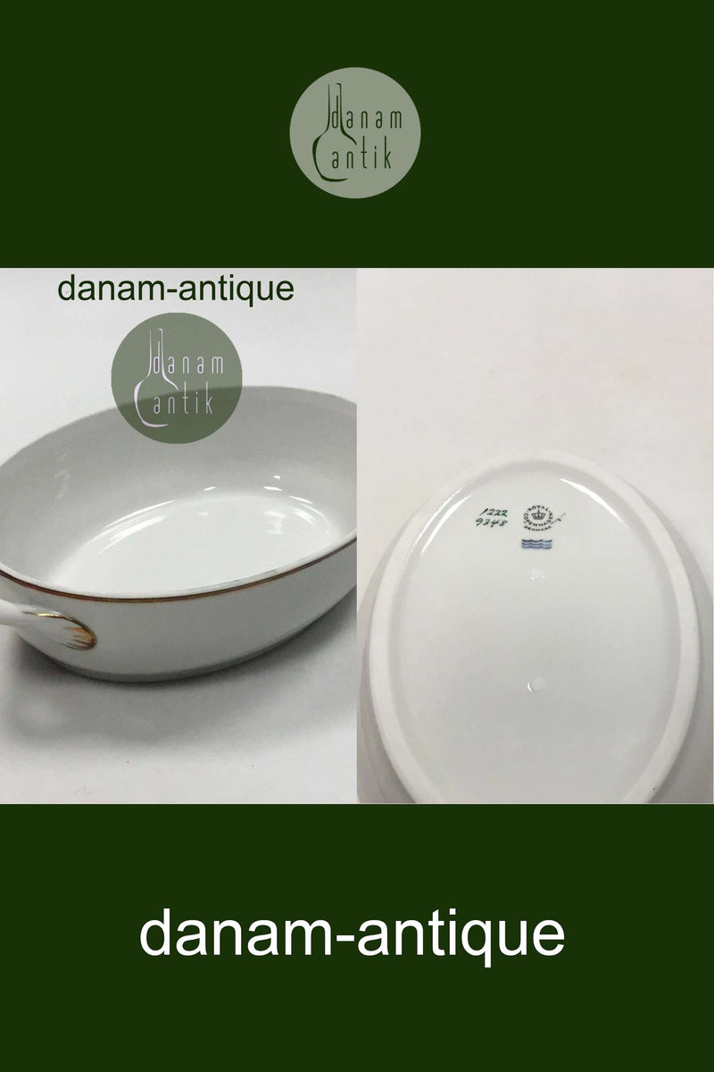 Bing & Grøndahl Hvidt glat stel med guldkant Oval skål No 312