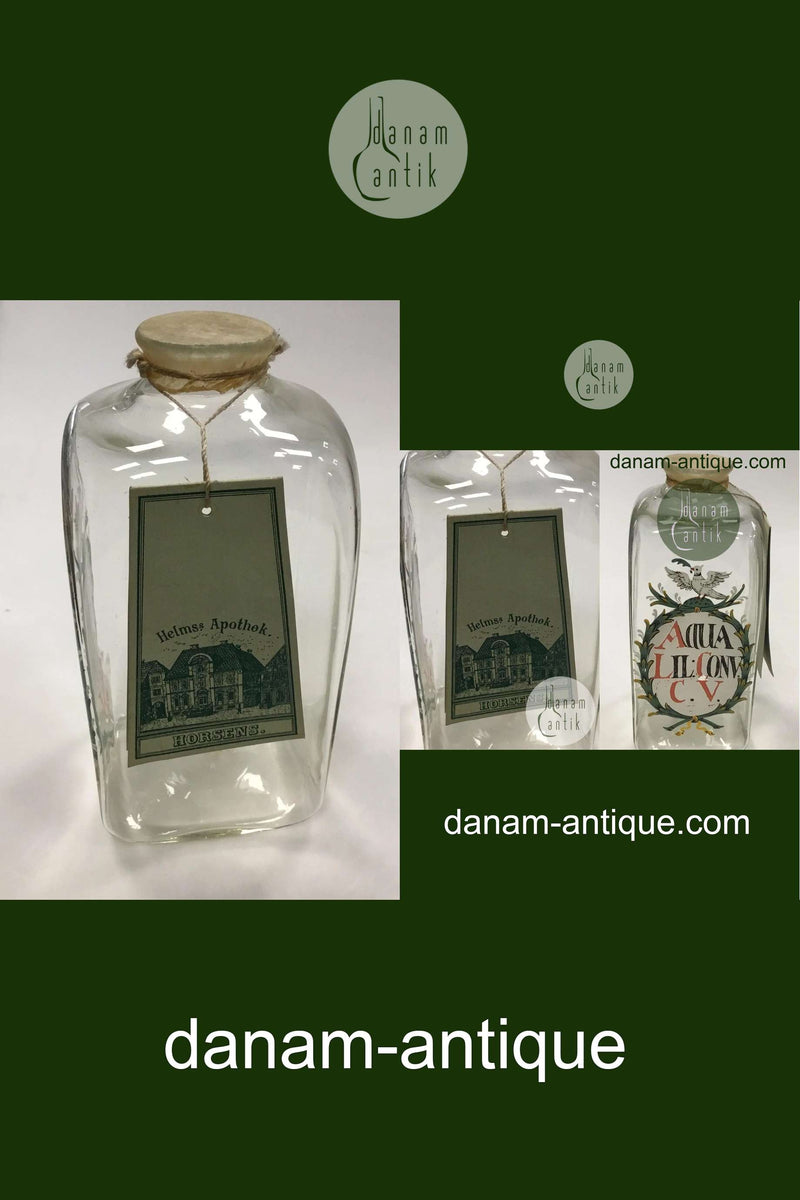 Holmegaard Apotekerflasken, krukke med tekst AQUA LIL CONV C.V. fra 1979