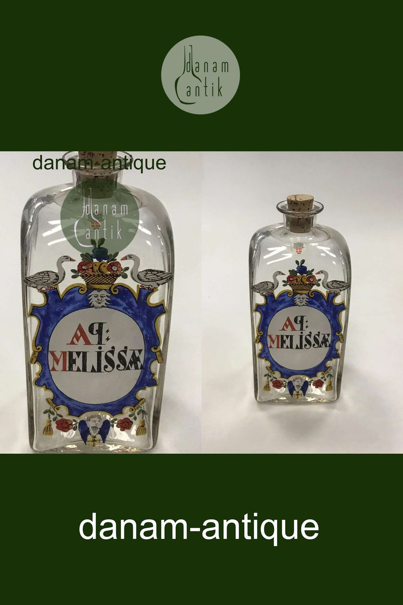 Holmegaard Apotekerflasken, krukke med tekst AP MELISSAE fra 1986